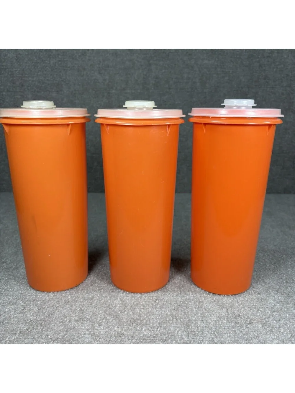 Lot of 3 Tupperware Orange Drink Container 5 Cups #262 Flip Spout Lid #603 Vtg